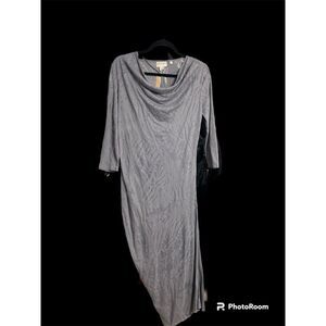 PureDKNY Long Knit Dress XP/P Mineral (gray) Cowl Neck Asymmetrical Hem 50" Long